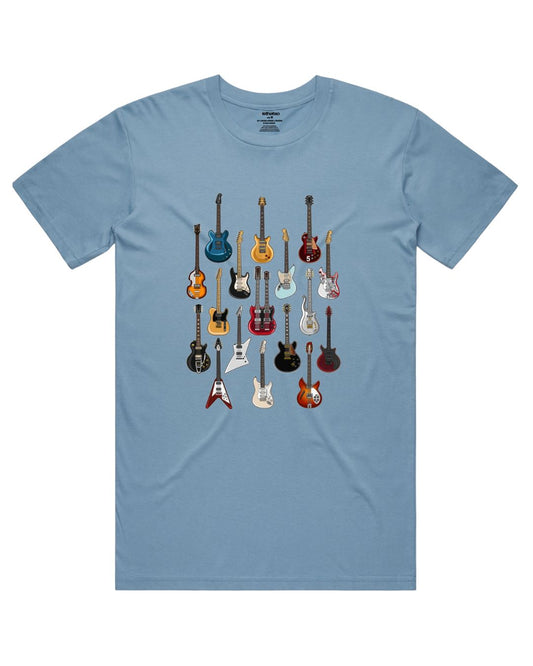 FAMOUS GUITARS T-SHIRT – BLUE | ISTHATSO-David Smith Australia