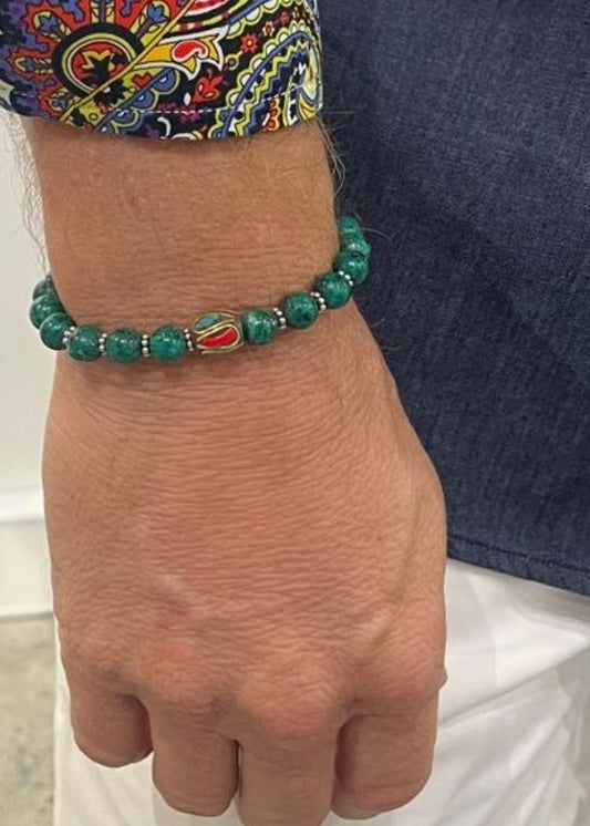 Turquoise Tibetan Bead Bracelet Elastic-David Smith Australia