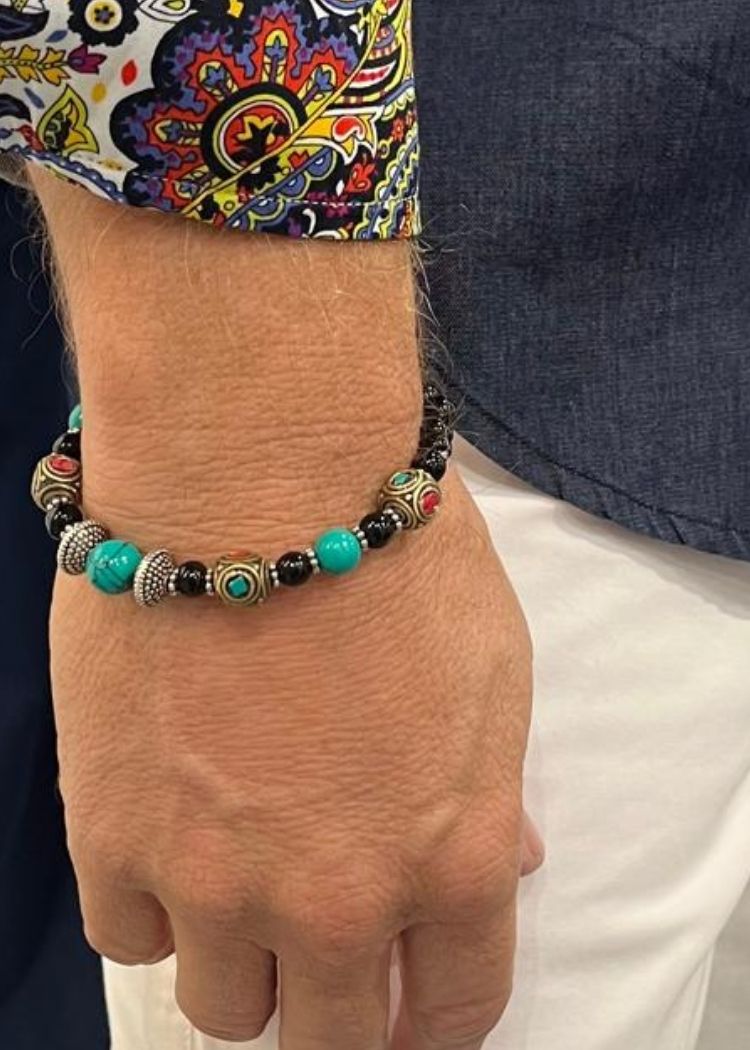 Onyx Turquoise Tibetan Bracelet Elastic-David Smith Australia