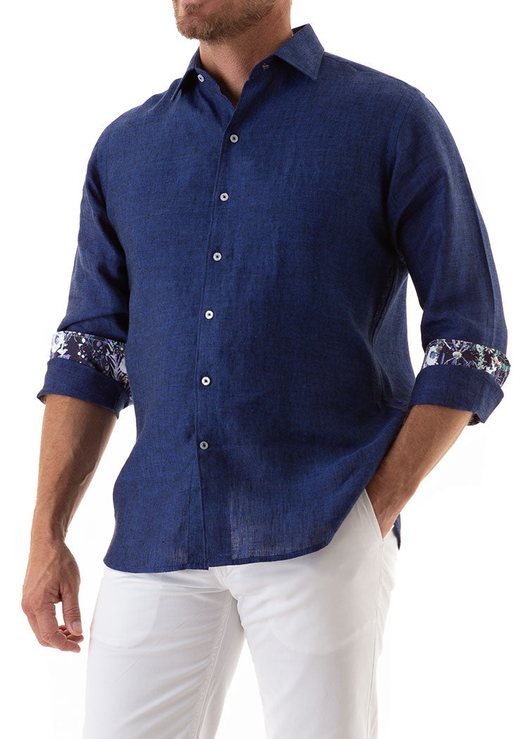 LANIKAI LINEN SHIRT INDIGO-David Smith Australia