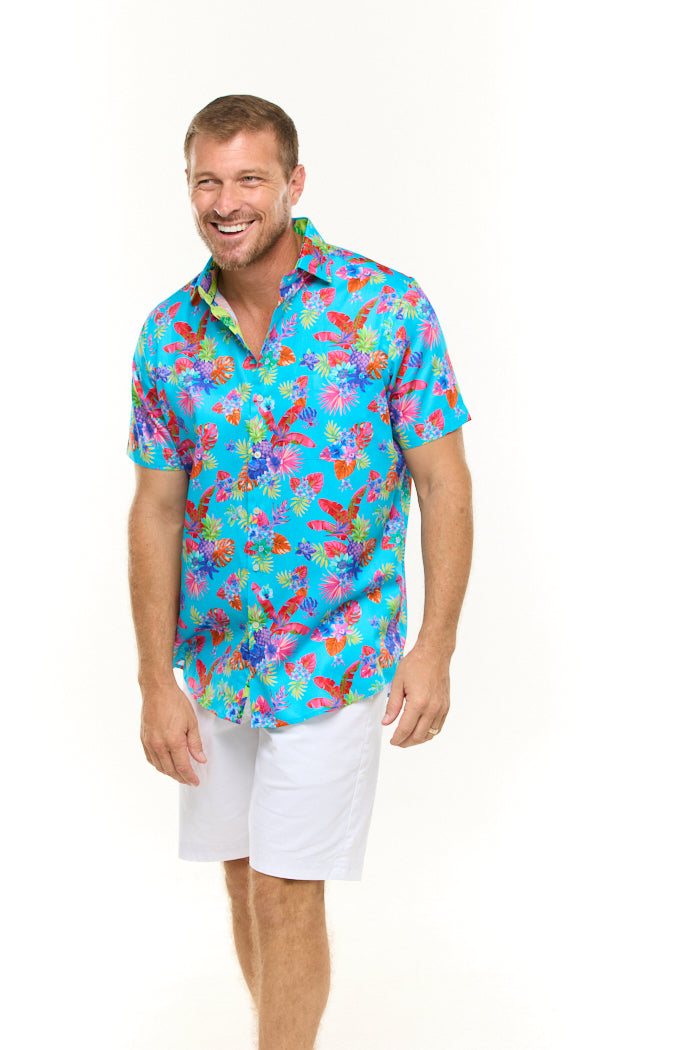 TROPICAL FLORAL SHIRT SKY-David Smith Australia