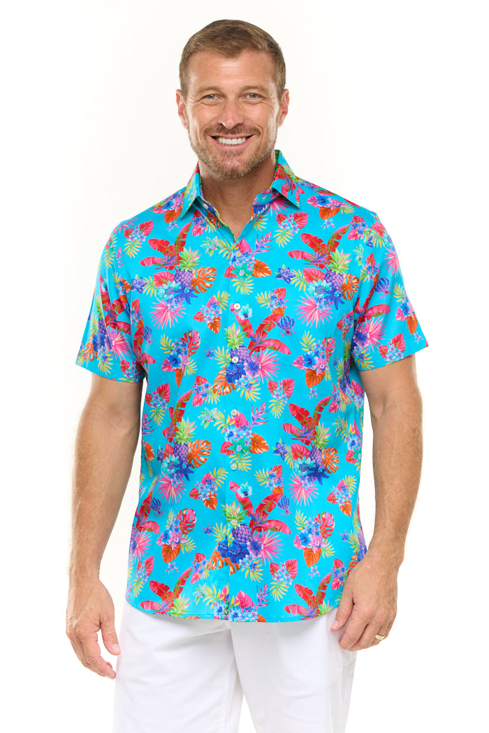 TROPICAL FLORAL SHIRT SKY-David Smith Australia