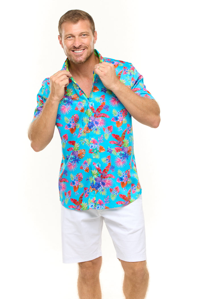 TROPICAL FLORAL SHIRT SKY-David Smith Australia