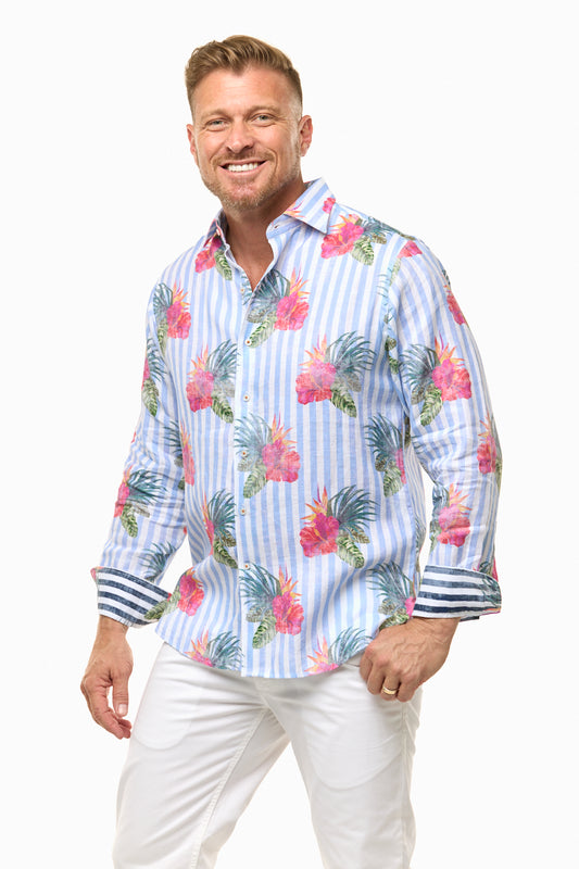 HIBISCUS LINEN SHIRT SKY