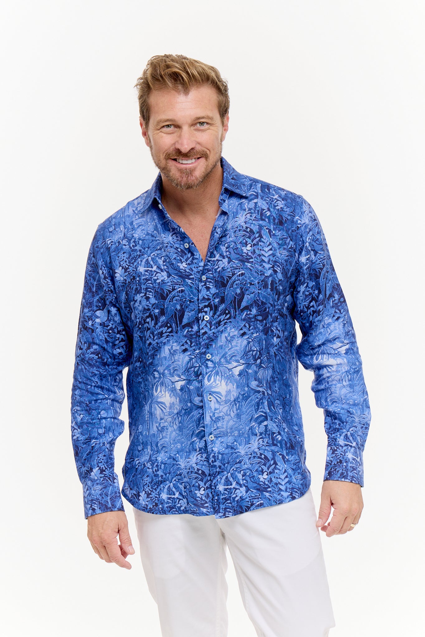 SHADOWS LINEN SHIRT BLUE-David Smith Australia