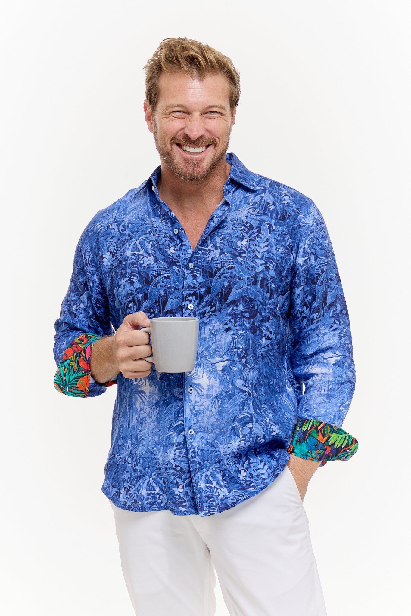 SHADOWS LINEN SHIRT BLUE-David Smith Australia