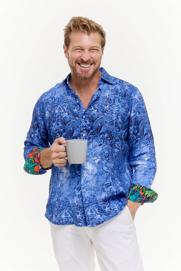 SHADOWS LINEN SHIRT BLUE-David Smith Australia