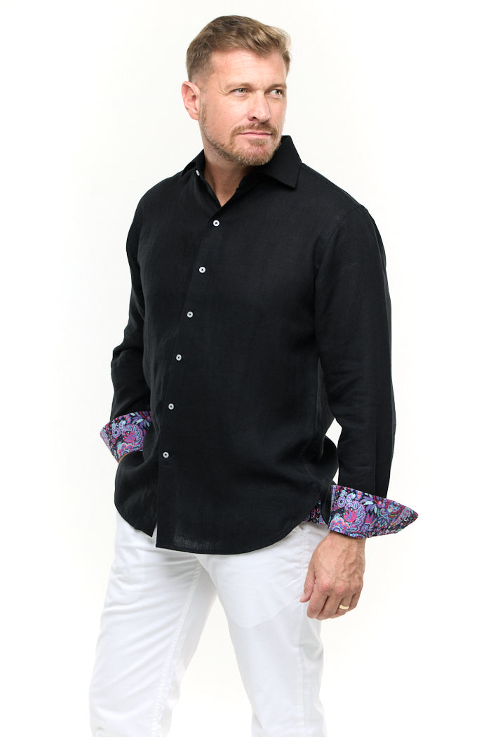 BLACK LINEN SHIRT-David Smith Australia