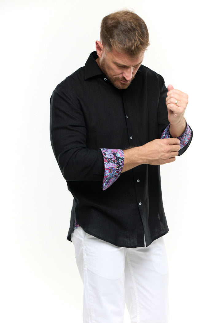 BLACK LINEN SHIRT-David Smith Australia