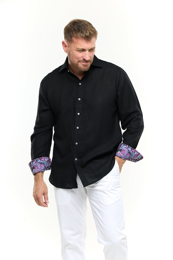 BLACK LINEN SHIRT-David Smith Australia