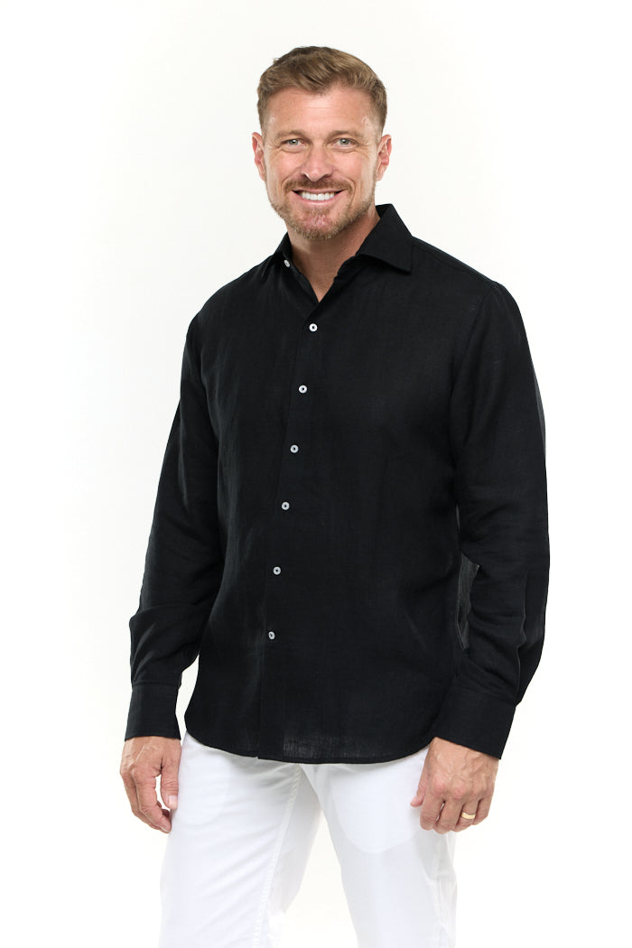 BLACK LINEN SHIRT-David Smith Australia