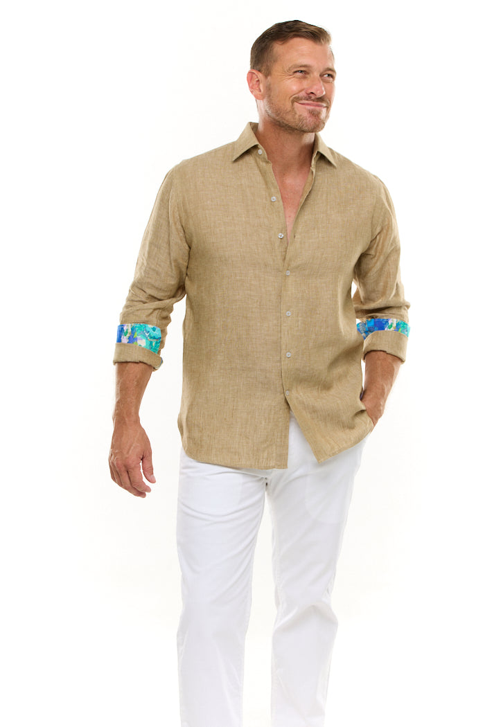 LANIKAI LINEN SHIRT KHAKI-David Smith Australia