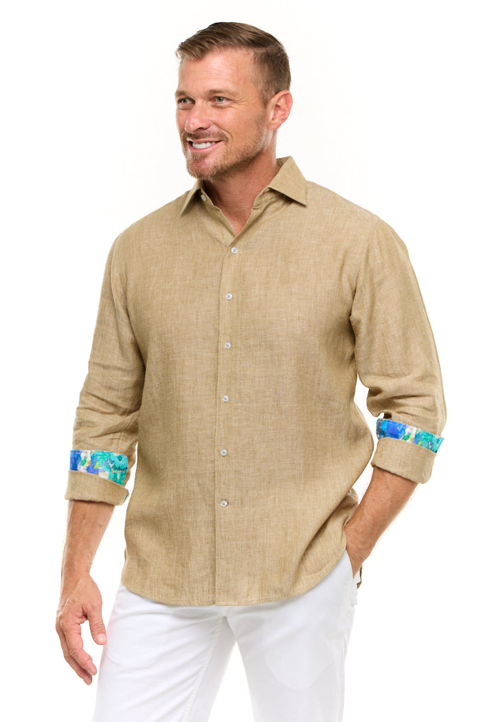 LANIKAI LINEN SHIRT KHAKI-David Smith Australia