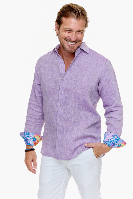 LANIKAI LINEN SHIRT LAVENDER-David Smith Australia