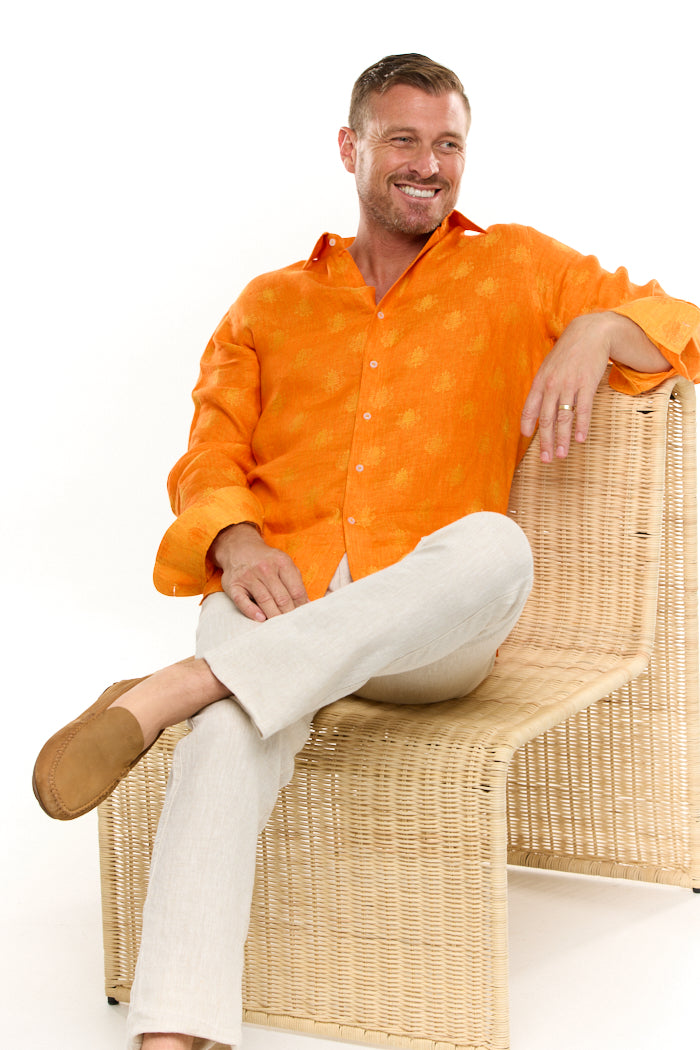 JACQUARD LINEN SHIRT DESERT-David Smith Australia