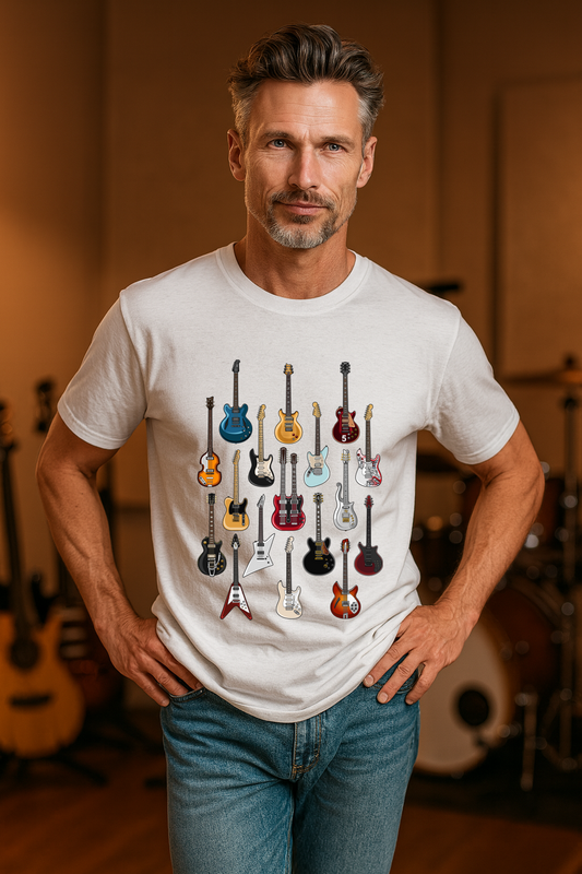 FAMOUS GUITARS T-SHIRT – WHITE MARLE | ISTHATSO