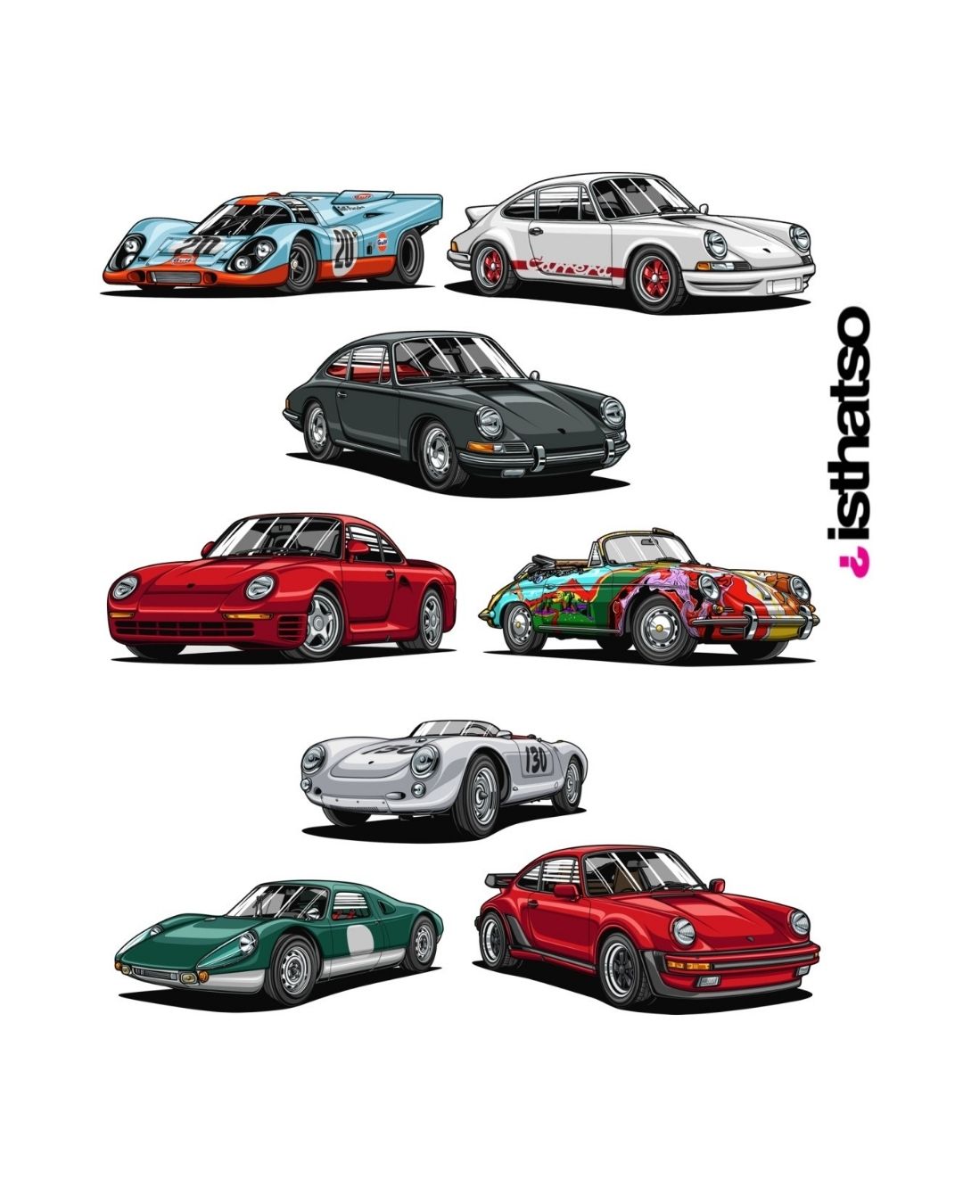 FAMOUS PORSCHES T-SHIRT – WHITE MARLE | ISTHATSO-David Smith Australia