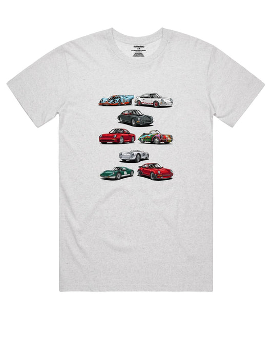 FAMOUS PORSCHES T-SHIRT – WHITE MARLE | ISTHATSO-David Smith Australia