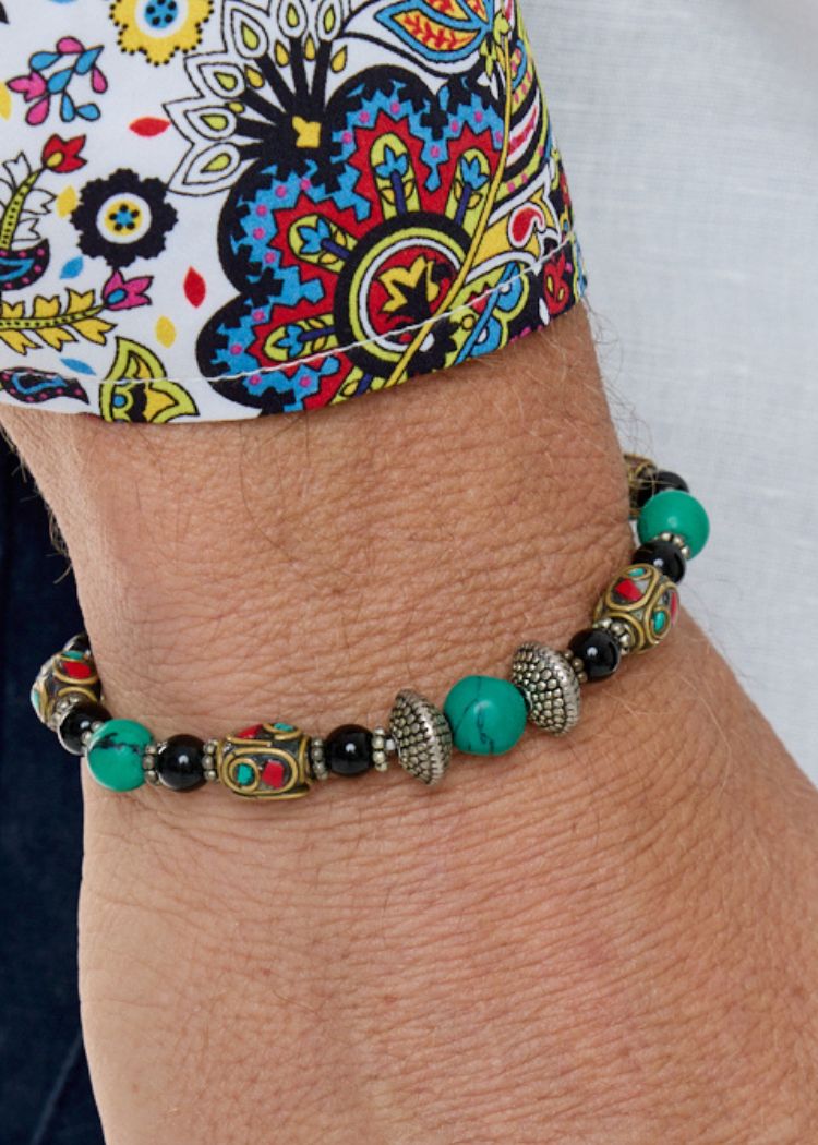 Onyx Turquoise Tibetan Bracelet Elastic-David Smith Australia
