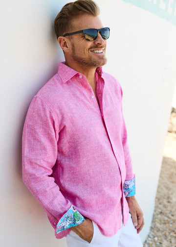 LANIKAI LINEN SHIRT BLUSH-David Smith Australia
