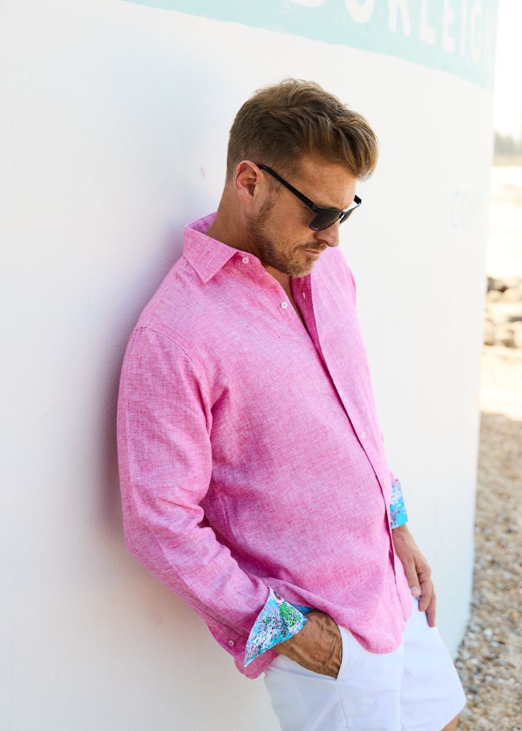 LANIKAI LINEN SHIRT BLUSH-David Smith Australia