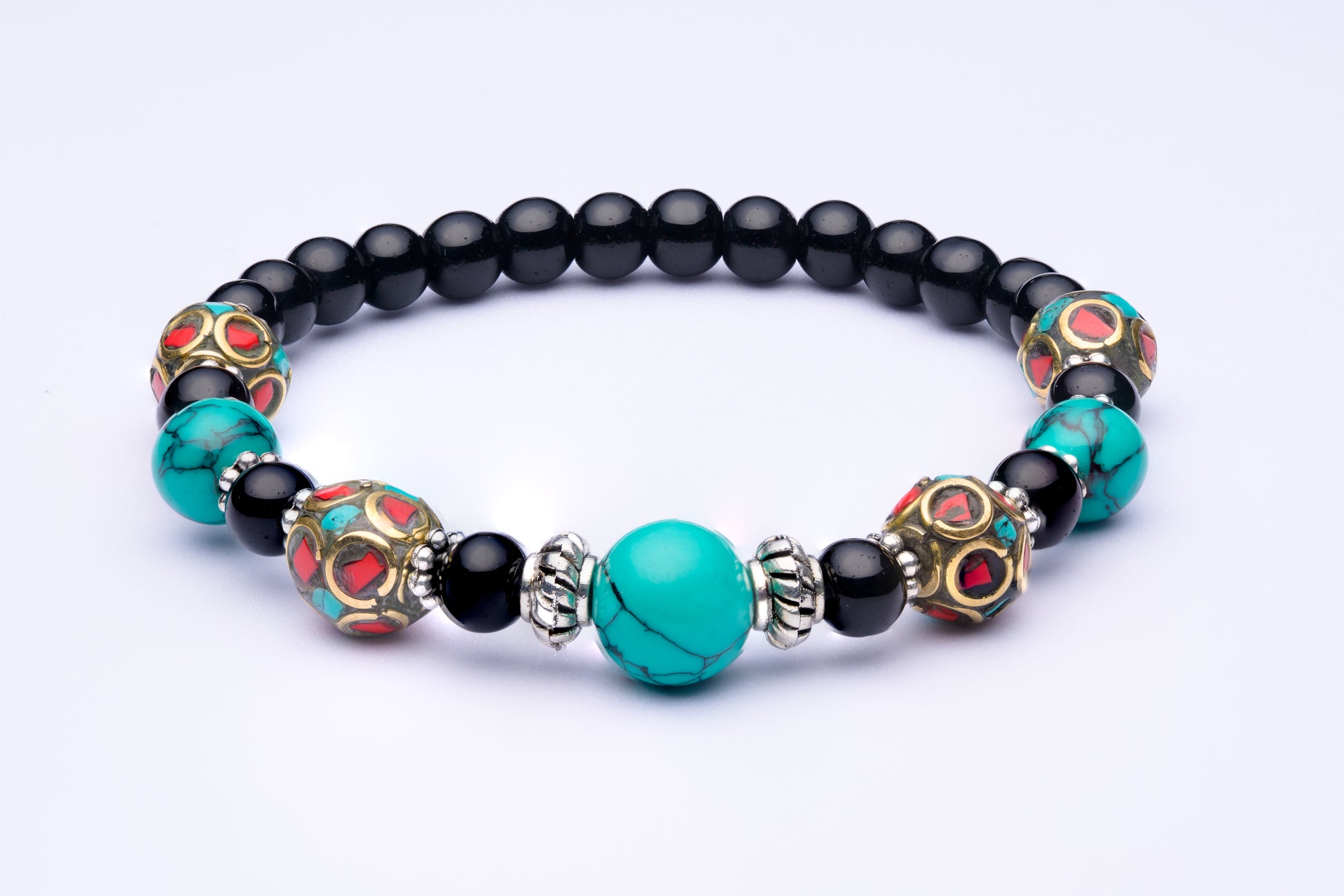 Onyx Turquoise Tibetan Bracelet Elastic-David Smith Australia