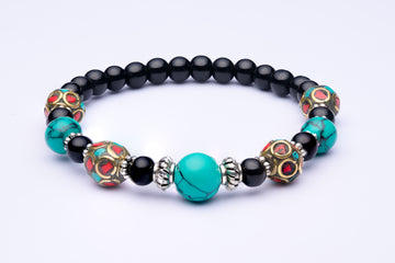 Onyx Turquoise Tibetan Bracelet Elastic-David Smith Australia