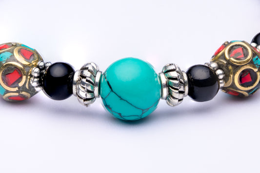 Onyx Turquoise Tibetan Bracelet Elastic-David Smith Australia