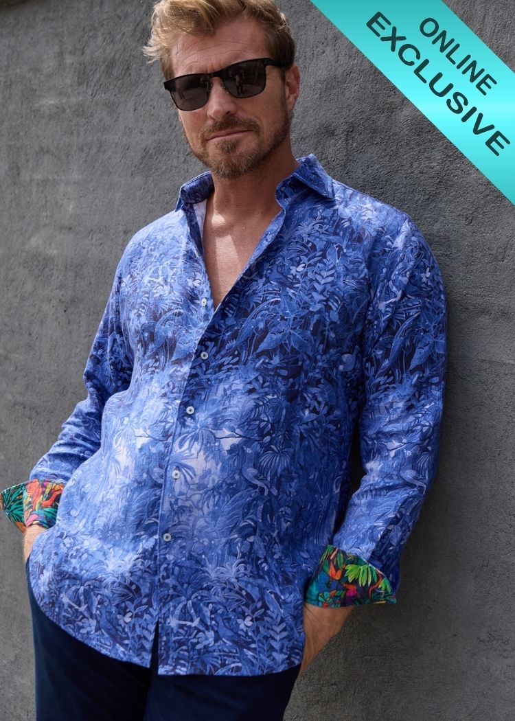 SHADOWS LINEN SHIRT BLUE-David Smith Australia