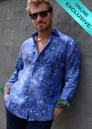 SHADOWS LINEN SHIRT BLUE-David Smith Australia