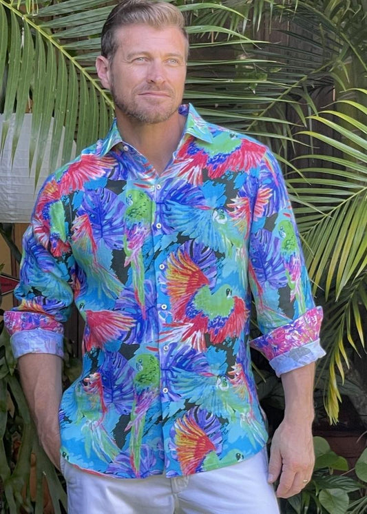 RAINBOW PARROT LINEN SHIRT